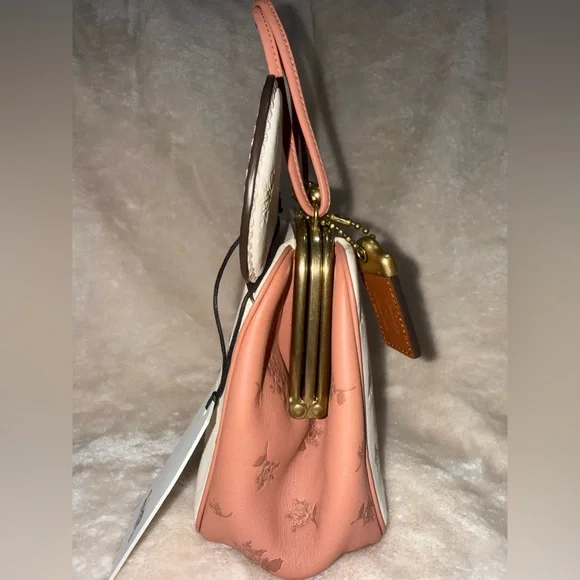 Limited Disney x Coach Minnie Mouse Kisslock Bag Cream & Pink Floral Print New! - Picture 10 of 17